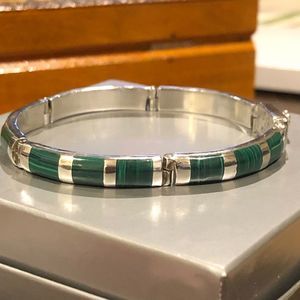 TAXCO Green Malachite Inlay Sterling Silver Link Slide Hinge Bracelet